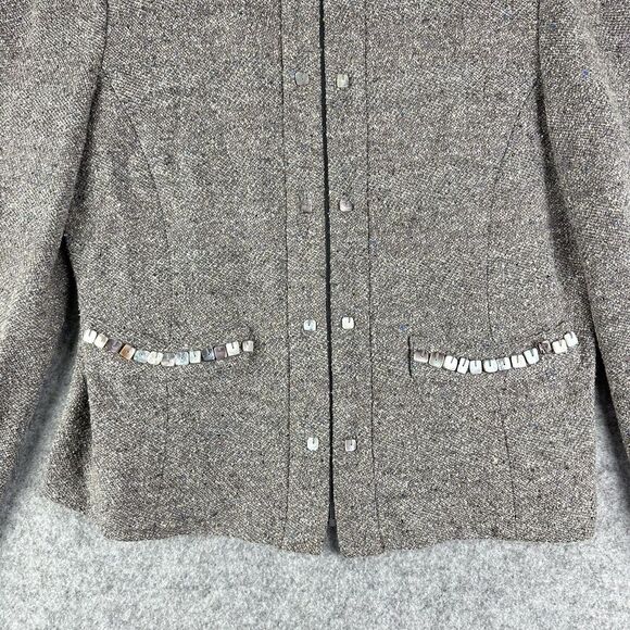 St John Sweater Wool Blend Cardigan Womens 8 Taupe Fleck Full Zip Beaded Blazer - Picture 4 of 16
